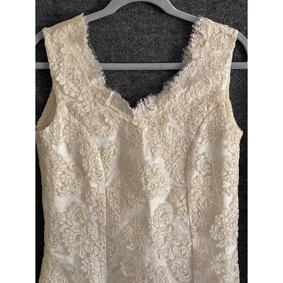 VTG Bridal Dress Wiggle Brocade Lace Cream Ivory Rehearsal Prom Sophia Loren XS - Picture 3 of 16